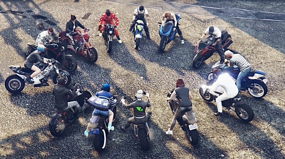 CATZ crew members lined up on motorcycles in a circle